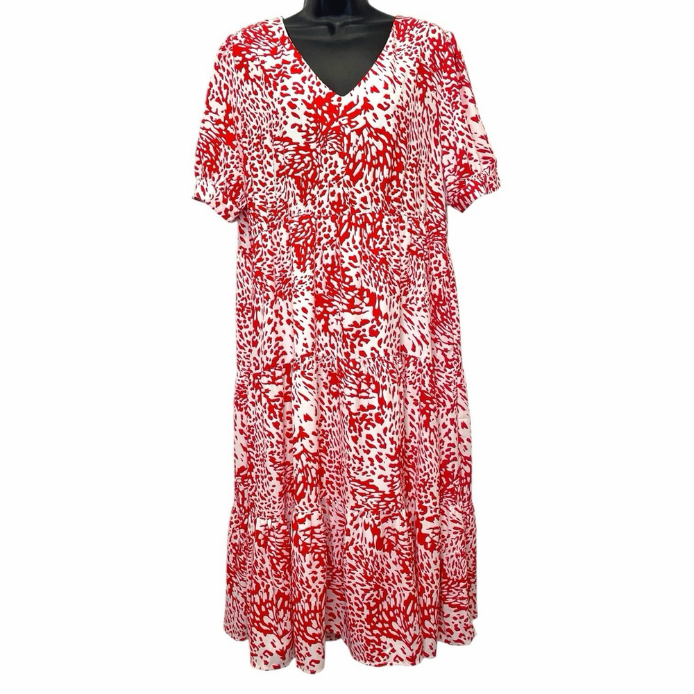 Jodifl Womens Large Animal Print Dress V Neck Pockets Lined Red White NWT - Picture 11 of 14
